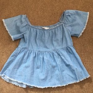 NWOT Zara Basic Denim Off the Shoulder Top
